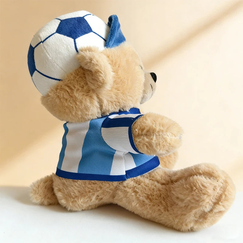 Plush Soccer Teddy Bear with Striped Jersey & Ball Hat - Image 2