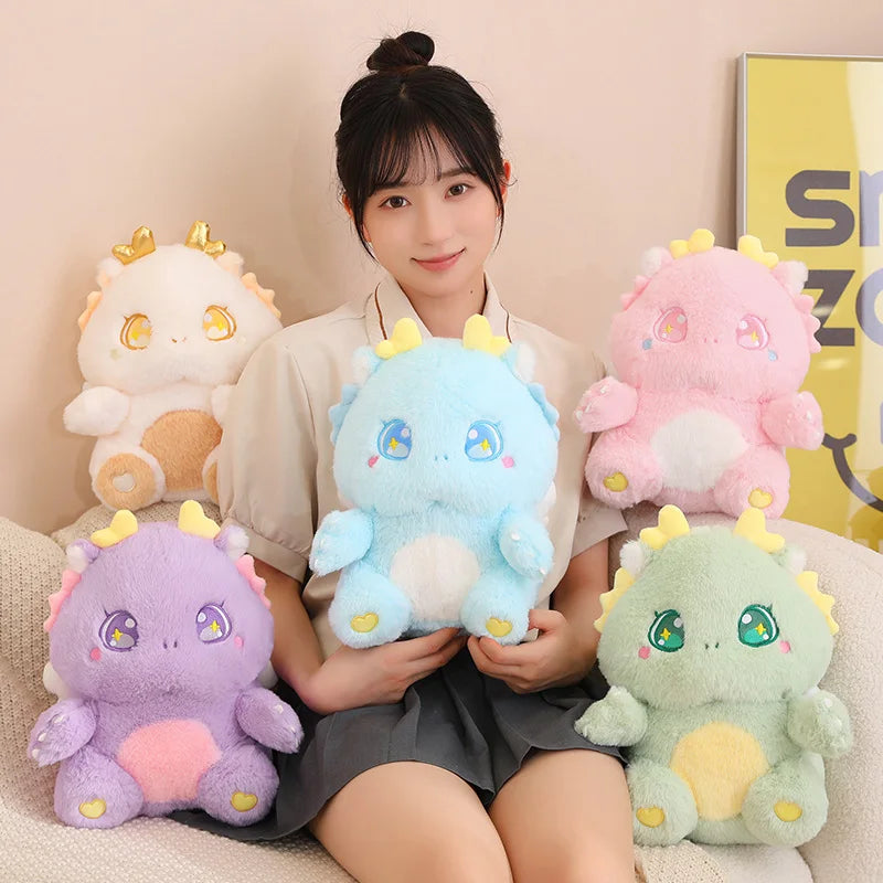 Fuzzy Pink Dragon Plush with Heart Horns & Star Eyes - Image 3