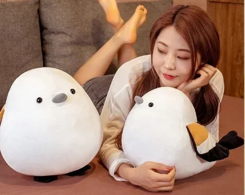 Chubby White Bird Plush Pillow with Orange Wing - Image 3