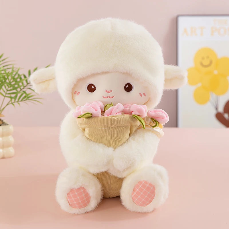 Cream Plush Toy with Floral Bouquet Hat - Image 8