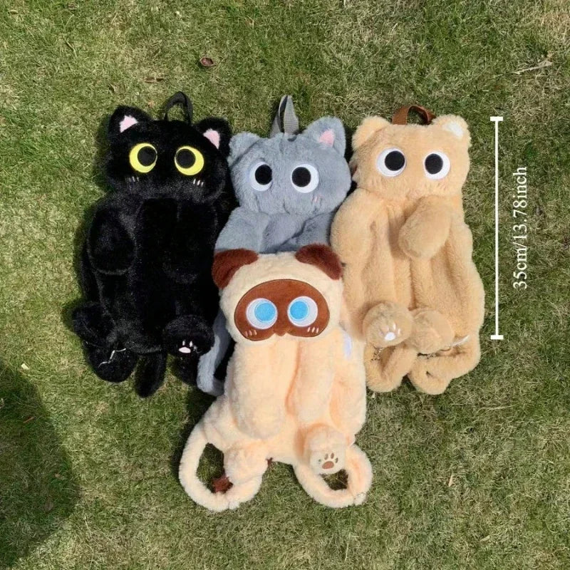 Furry Black Cat Backpack with Big Eyes - Image 2