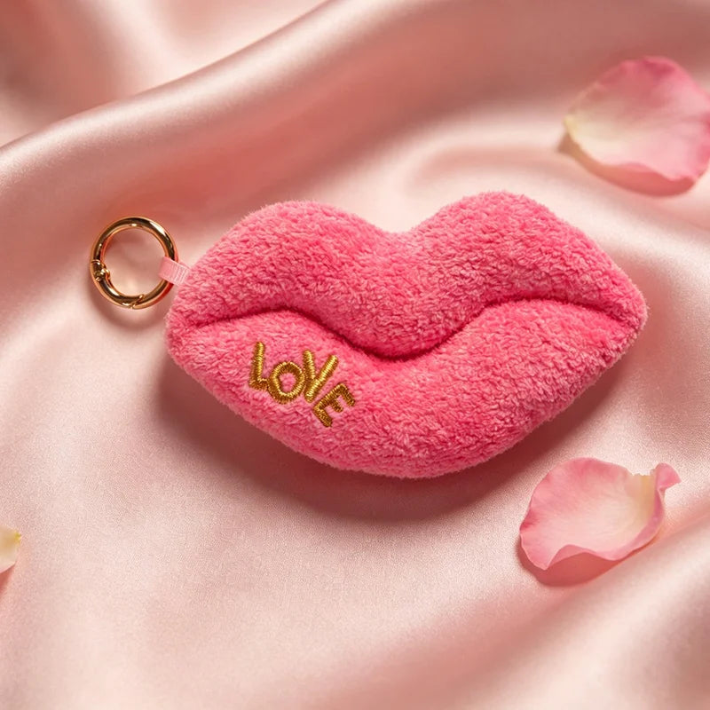 Red Plush Lips Keychain with Gold LOVE Detail - Image 10