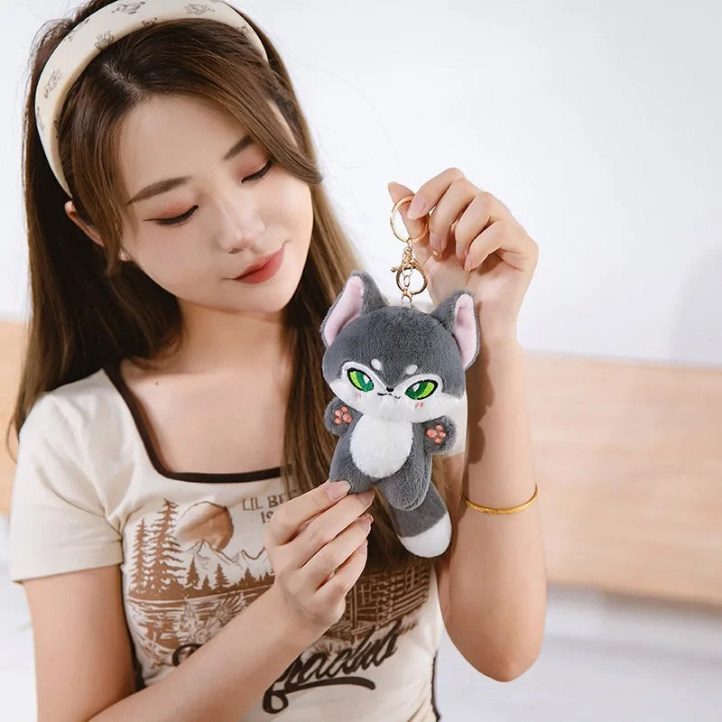 Dark Grey Fox Plush Toy with Green Eyes - Image 2