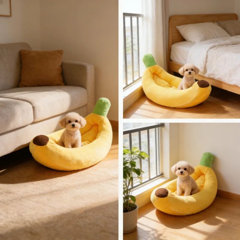 Cozy Yellow Banana Plush Pet Bed - Image 4