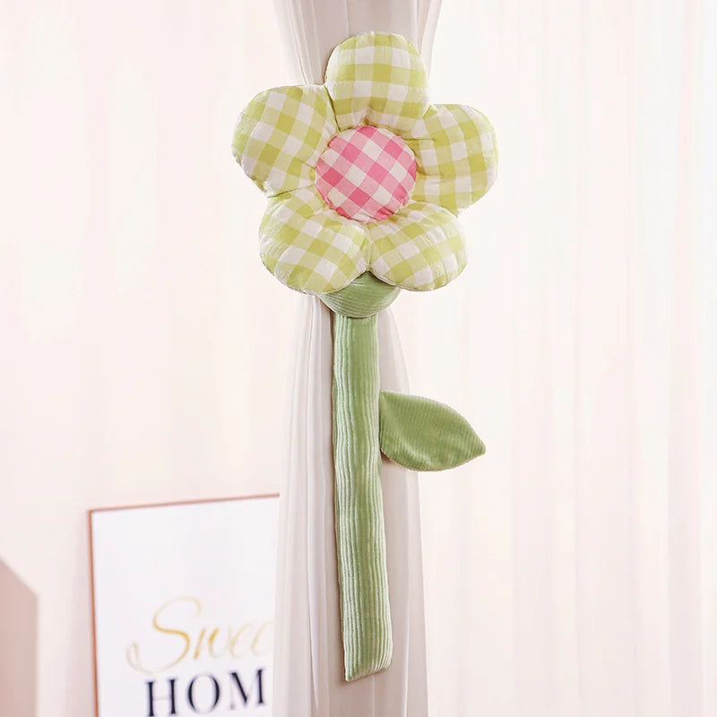 Plush Gingham Flower Curtain Tie-Back with Corduroy Stem - Image 9