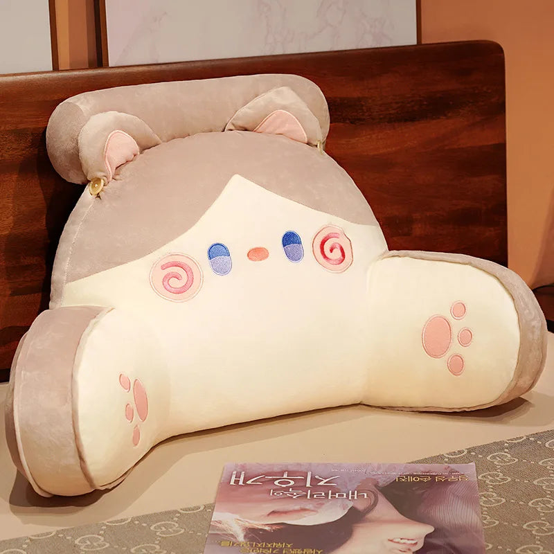 Cute Gray Cat Plush Reading Pillow with Armrests - Image 4