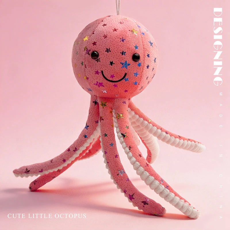 Cute Sky Blue Plush Octopus with Glitter Stars - Image 10