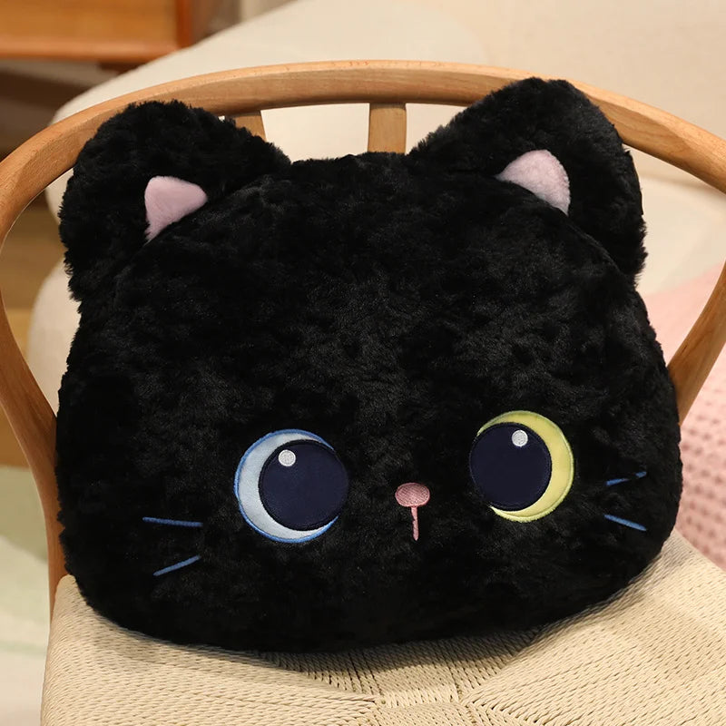 Fluffy Black Cat Plush Pillow with Crescent Eyes - Image 3