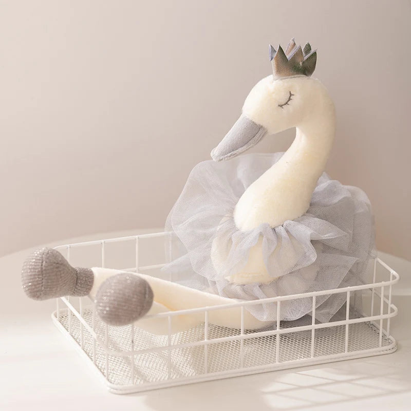 Sleeping Swan Plush Toy with Crown and Tulle Skirt