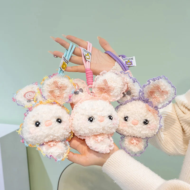Fluffy Bunny Plush Keychain with Frilly Pastel Ears