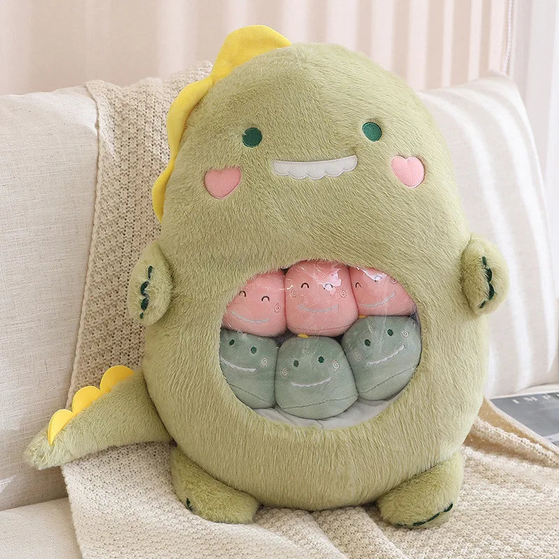 Kawaii Green Dinosaur Plush with Baby Plushies