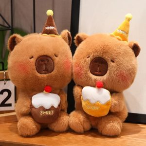 Happy Brown Plush Bear with Cupcake & Party Hat