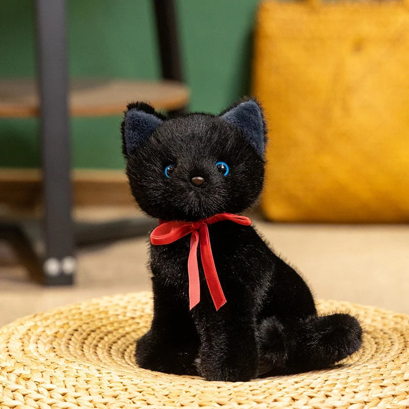 Cute Fluffy Sitting Cat Plush Toy with Bow - Image 7