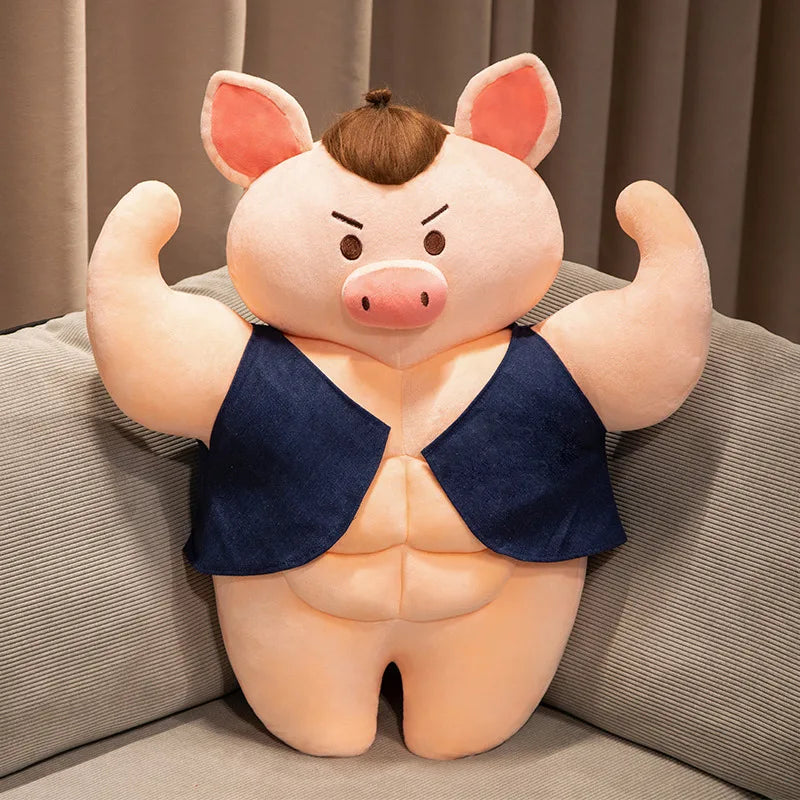 Muscle Pig Plush Toy with Denim Vest - Image 9