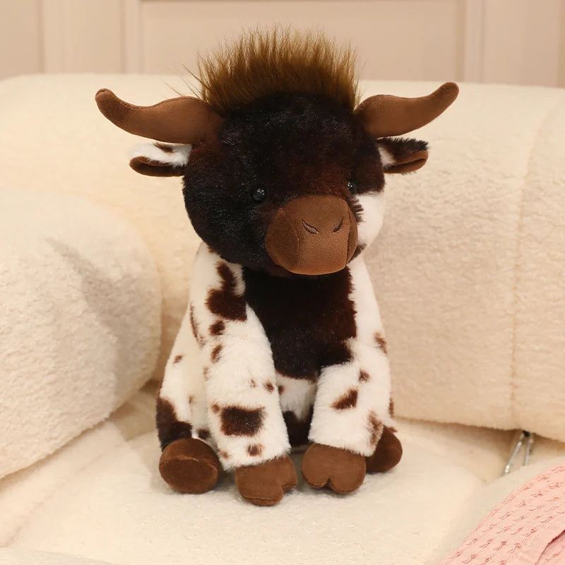 Fluffy Spotted Plush Cow with Horns - Image 7