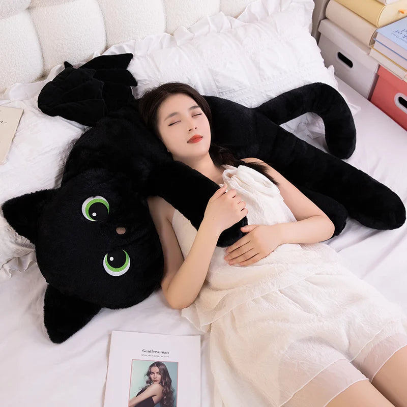 Bat-Winged Black Cat Plush with Green Eyes - Image 6