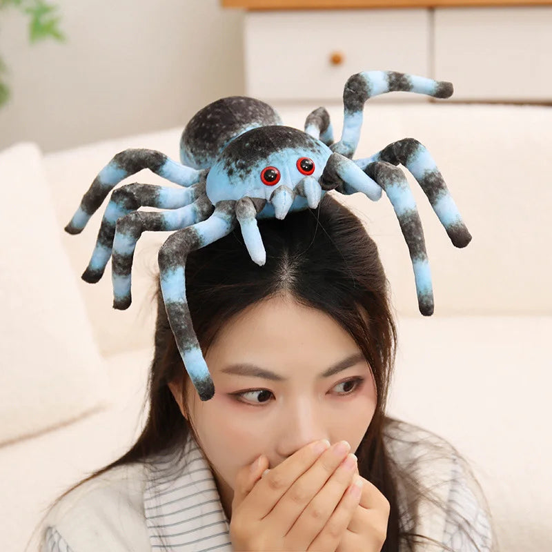 Blue Striped Plush Spider with Red Eyes - Image 4
