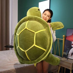 Oversized Green Turtle Plush with Yellow Shell