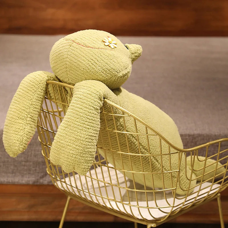 Cute Pale Green Ribbed Frog Plush Toy with Flower - Image 6