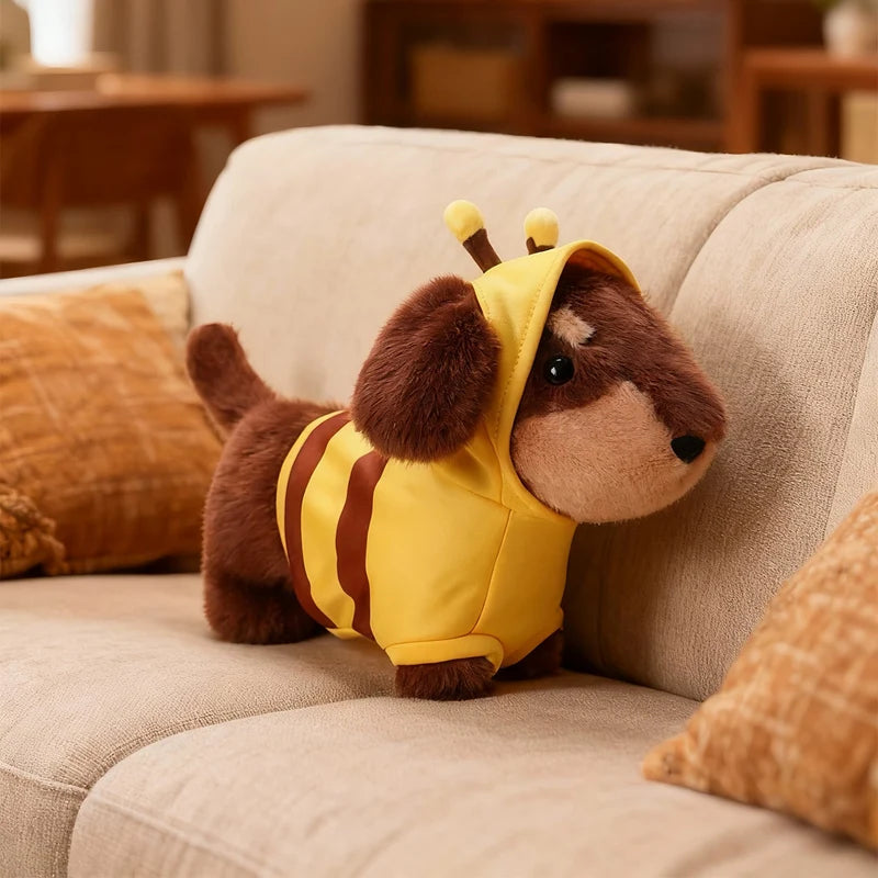 Brown Dachshund Plush in Yellow Bee Costume - Image 6