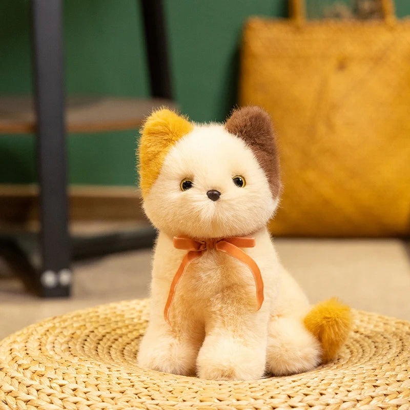 Cute Fluffy Sitting Cat Plush Toy with Bow - Image 11