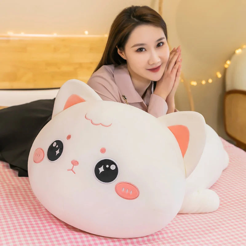 Kawaii White Cat Plush Pillow with Sparkle Eyes - Image 5