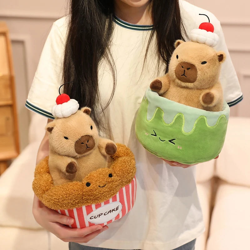Plush Capybara with Cherry Hat and Dessert Bed - Image 3