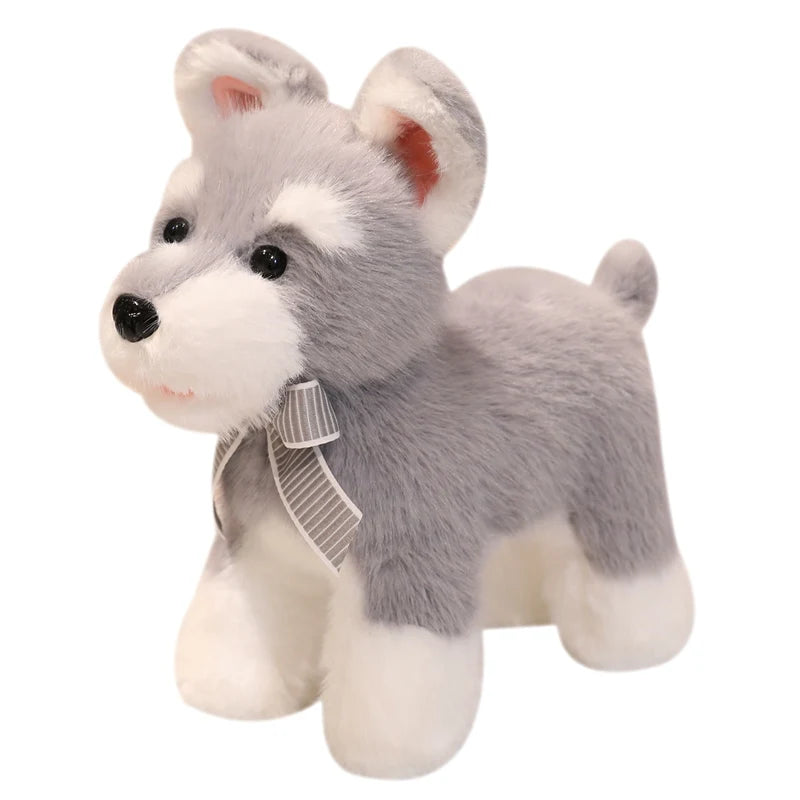 Cute Grey and White Plush Dog Toy with Bow - Image 6