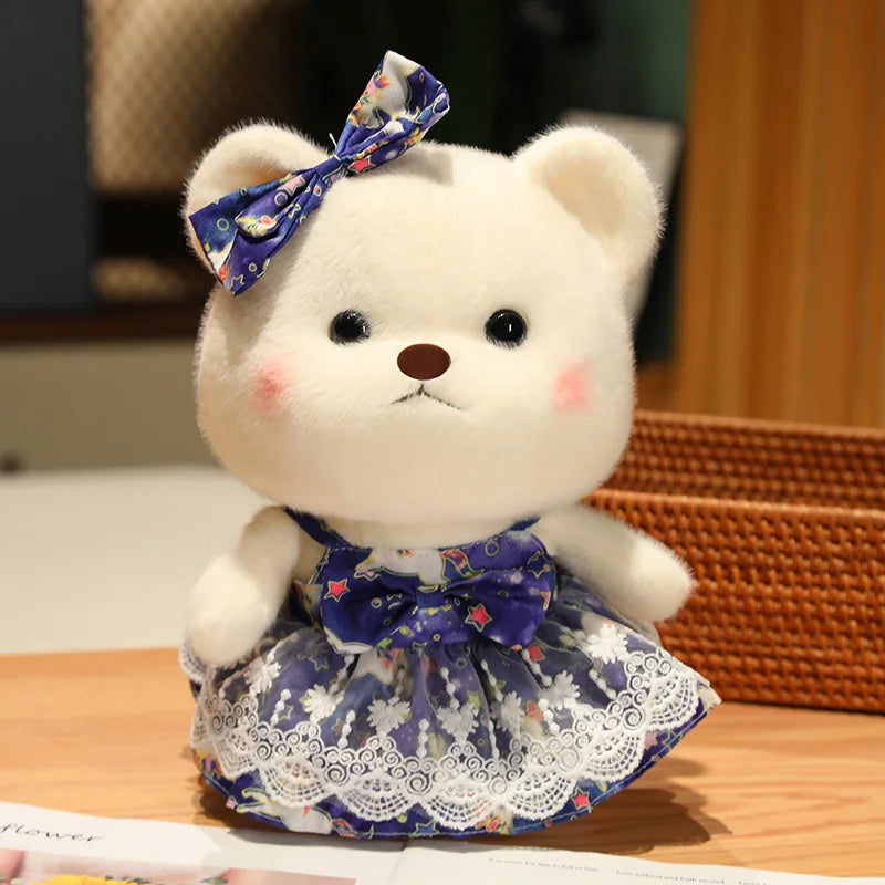 Cute Cream Plush Bear in Pink Polka Dot Dress - Image 10