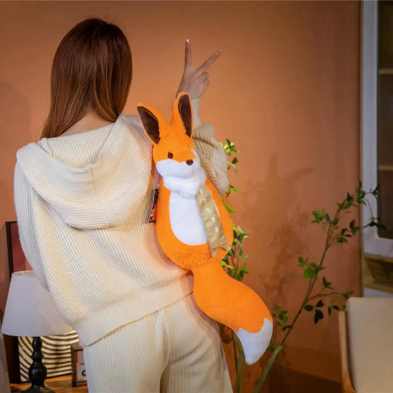 Orange Plush Fox Backpack with Scarf Detail - Image 2