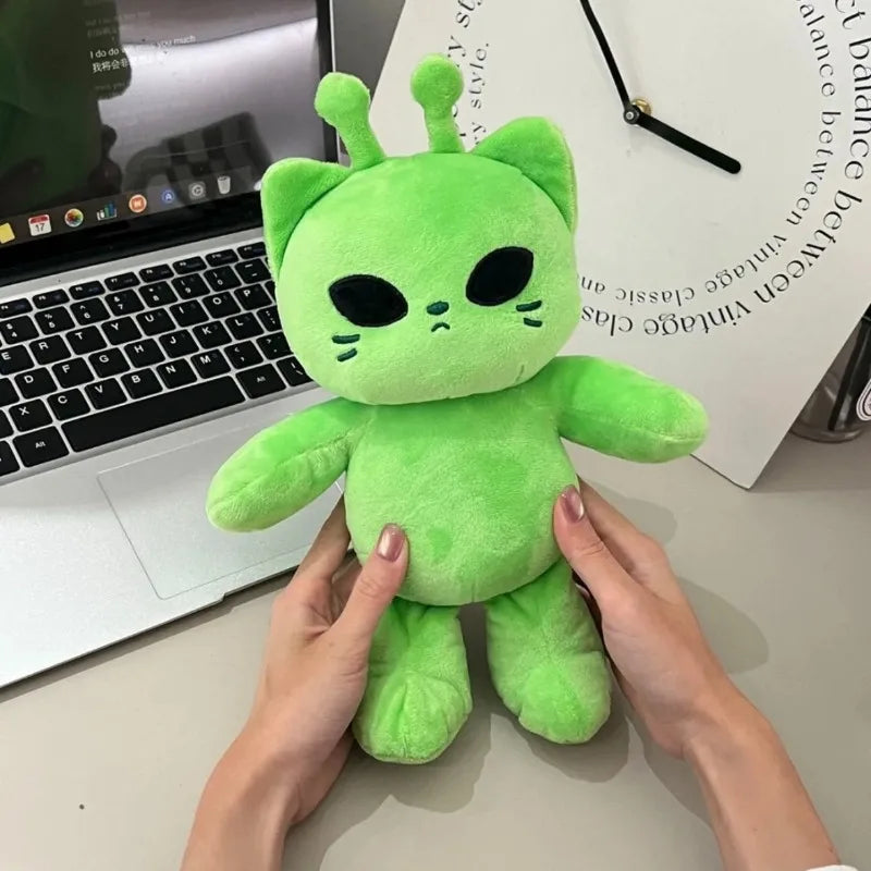 Grumpy Green Alien Cat Plush with Antennae - Image 6