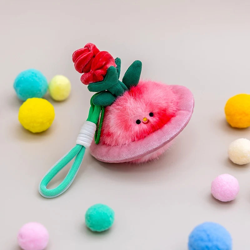 Cute Fluffy Planet Character Keychain Set with Flowers - Image 9