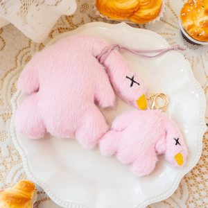 Pink Plush KAWS Style Character Keychain with X-Eyes