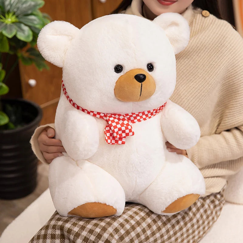 Cute Plush Teddy Bear with Checkered Scarf - Image 6