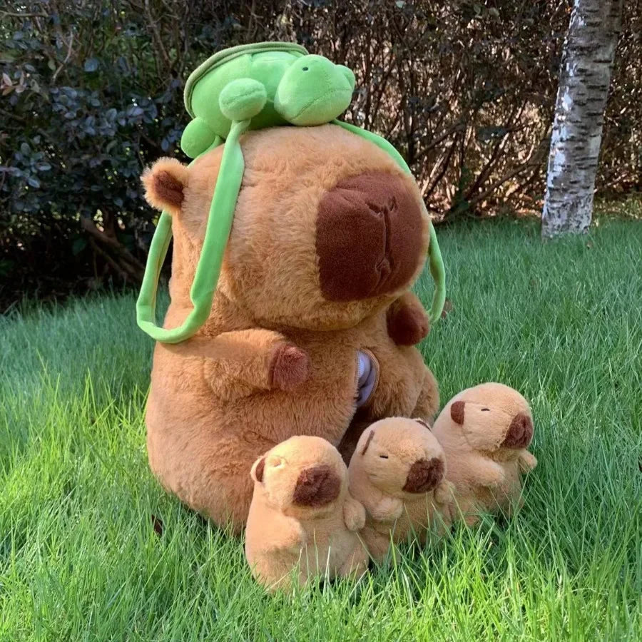 Cute Capybara Plush Family with Turtle Hat - Image 3