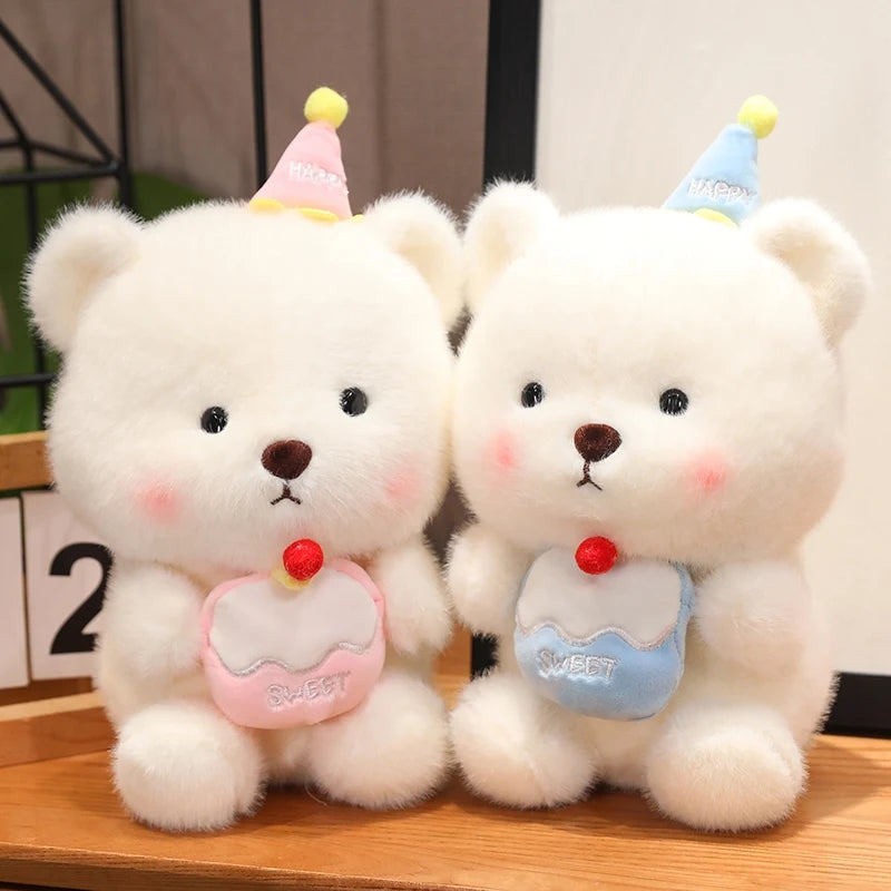 Happy Brown Plush Bear with Cupcake & Party Hat - Image 3