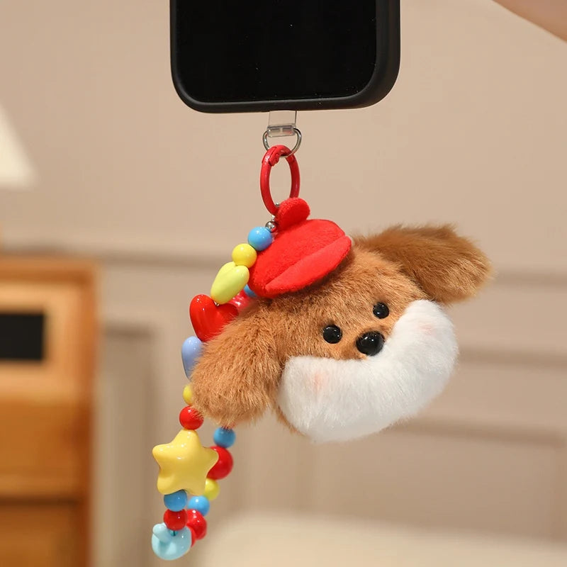 Fluffy White Dog Plush Phone Charm with Beaded Strap - Image 9