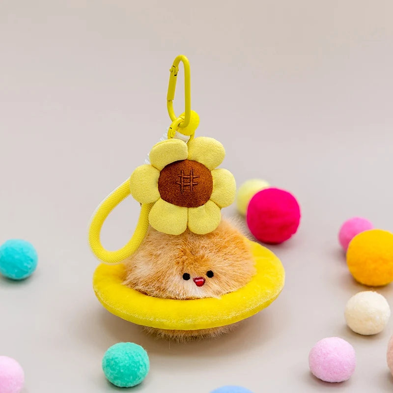 Cute Fluffy Planet Character Keychain Set with Flowers - Image 10