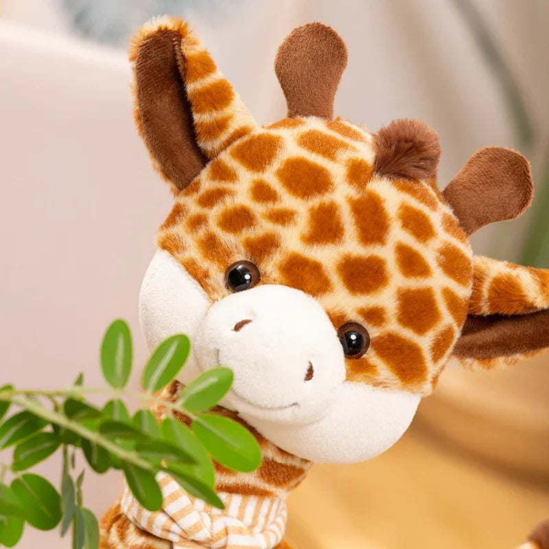Cute Brown Spotted Plush Giraffe with Striped Scarf - Image 4