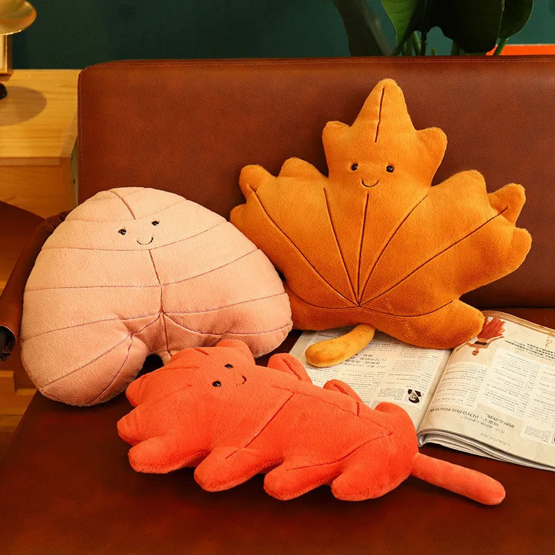 Cute Leaf Plush Pillow with Happy Faces - Image 4
