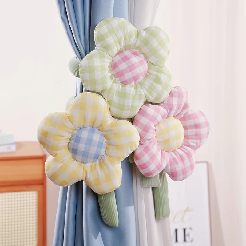 Plush Gingham Flower Curtain Tie-Back with Corduroy Stem - Image 6