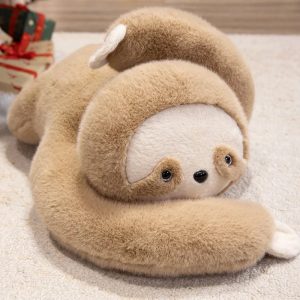 Cuddly Light Brown Lying Sloth Plush