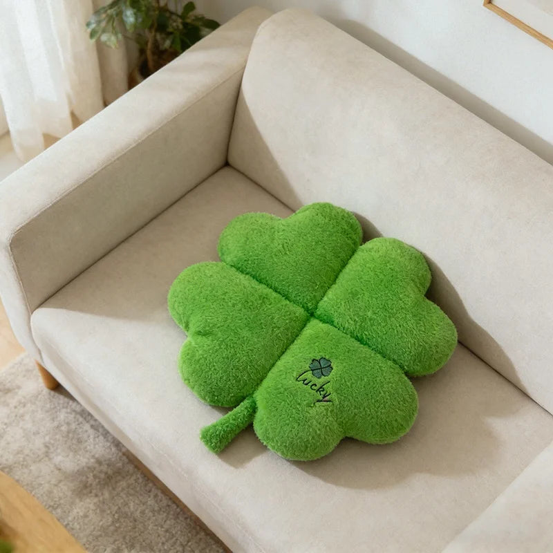 Lucky Green Plush Clover Throw Pillow - Image 5
