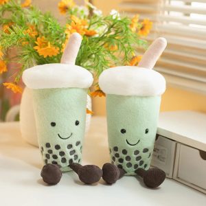 Cute Mint Green Boba Tea Plush Toy with Feet