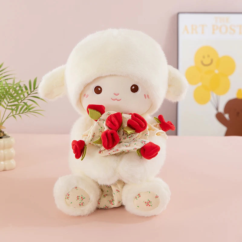 Cream Plush Toy with Floral Bouquet Hat - Image 7