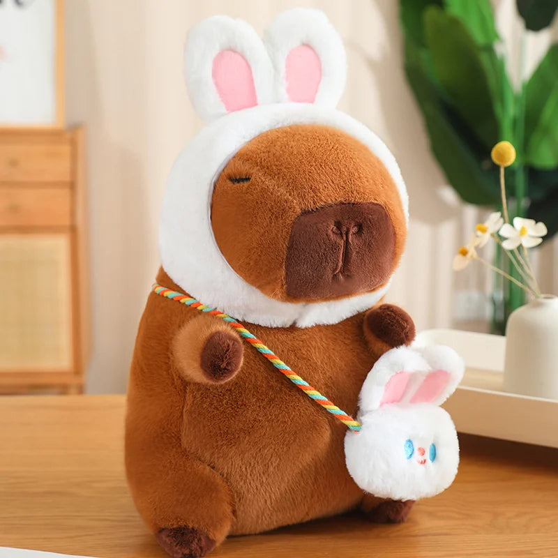 Adorable Capybara Plush with Animal Hood and Bag - Image 9