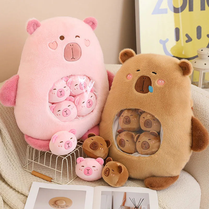 Chubby Plush Bear with Clear Pocket & Mini Bears - Image 3