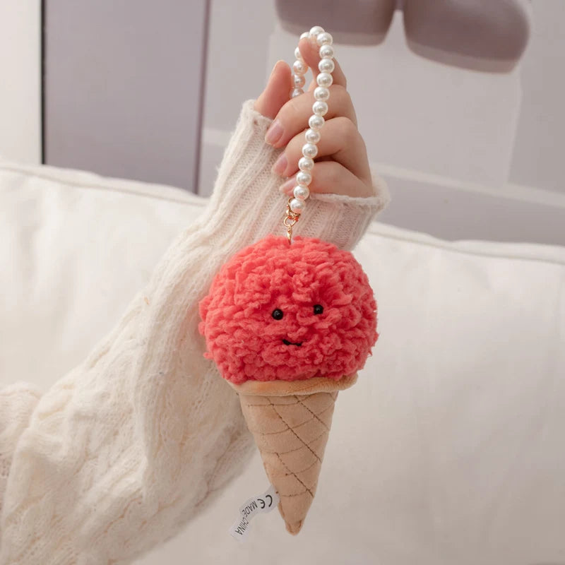 Cute Colorful Plush Ice Cream Keychain with Smile - Image 10