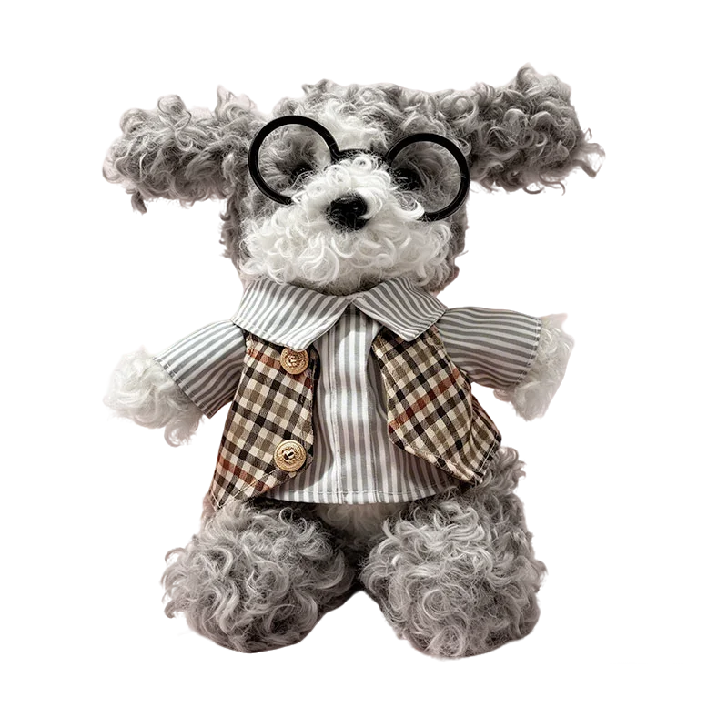 Curly Plush Dog with Round Glasses and Outfit - Image 9