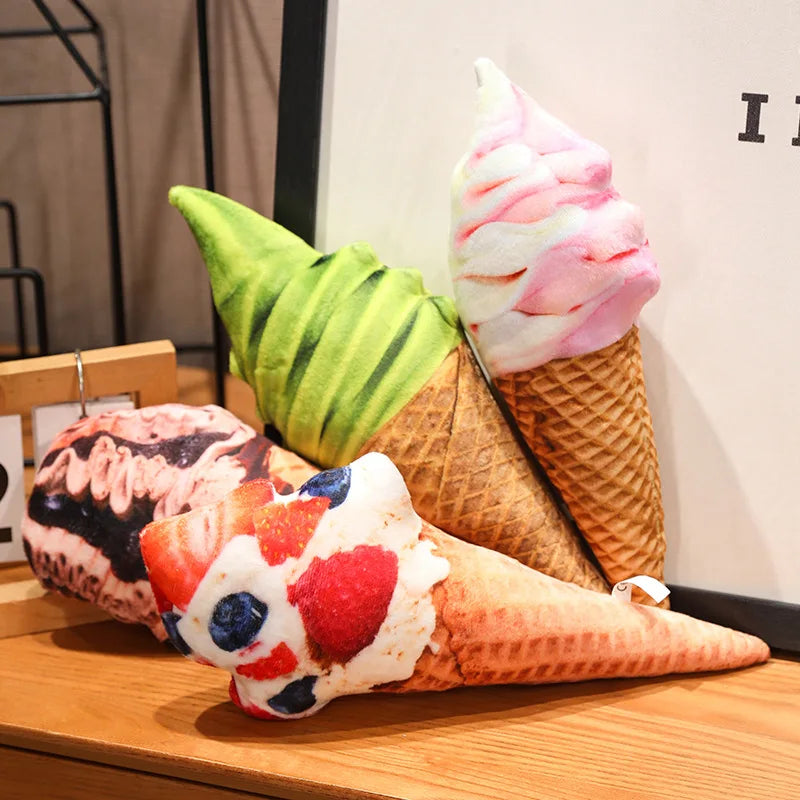 Realistic Ice Cream Cone Plush Pillow